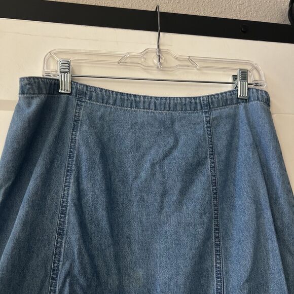 Vintage Denim Broomstick Skirt Large Tiered Midi Prairie Cottage Western Size 12 - Picture 2 of 9